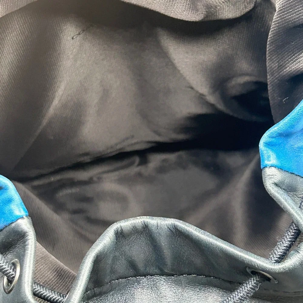 Coach Manhattan Leather Backpack Black Blue Colorblock Buckle Drawstring Bag